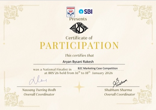 B2C national finalist certificate, IIM Indore