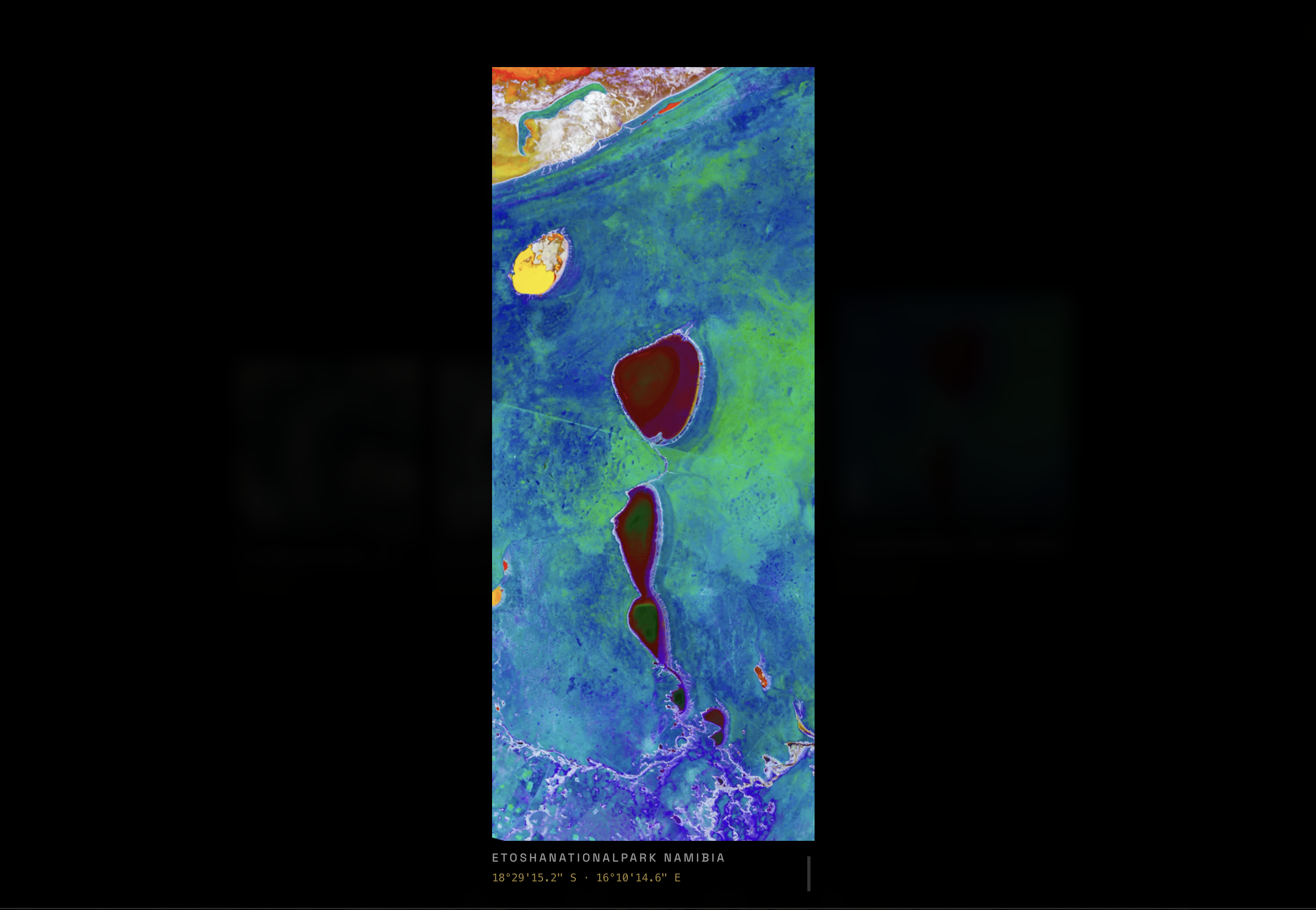 Expanded view of a single letter card showing the full Landsat frame of Etosha National Park, Namibia